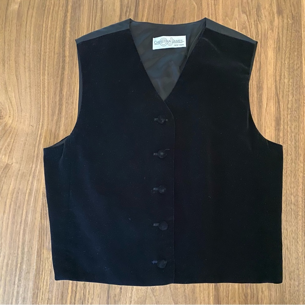 Vintage Black Velvet Waistcoat Tie Back Formal Vest S/M - Picture 1 of 7